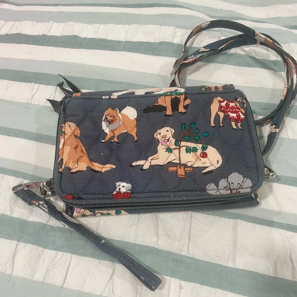 Vera Bradley Gray Quilted Dog Print Crossbody